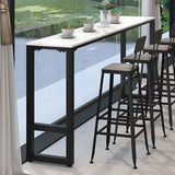 White Rectangular Long Tall Iron Marble Bistro Bar Table Image - 4
