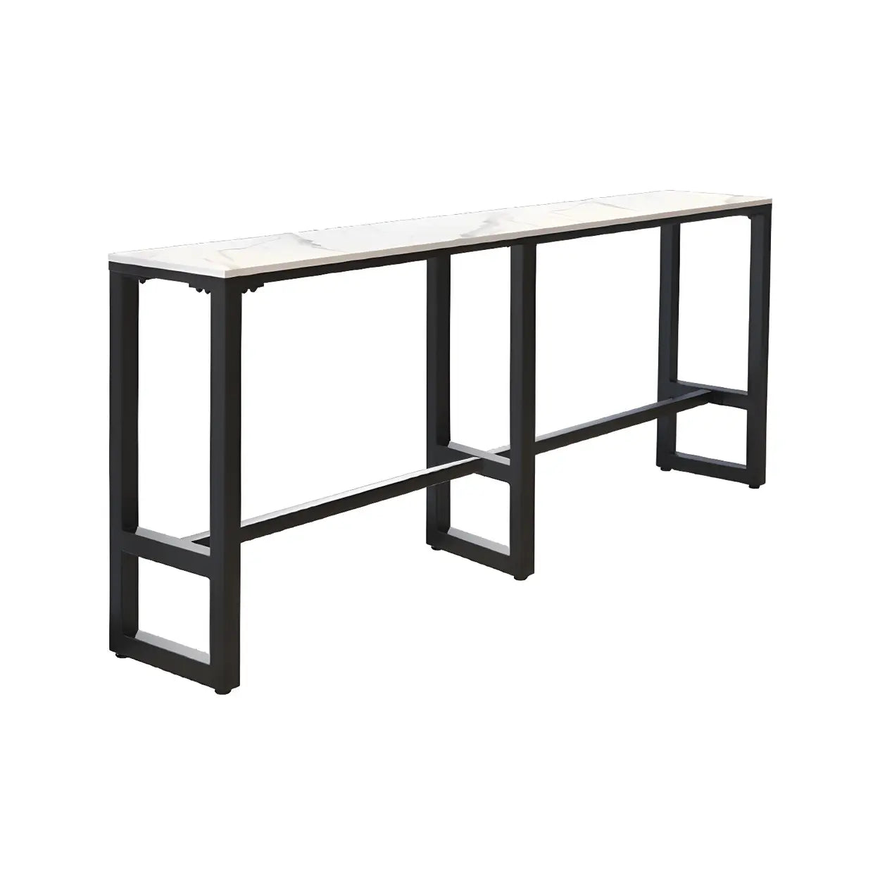 White Rectangular Long Tall Iron Marble Bistro Bar Table Image - 9
