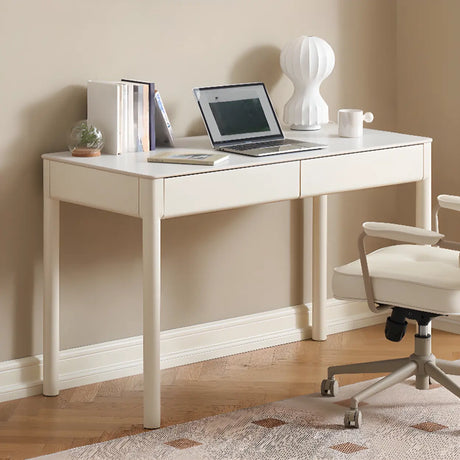 White Rectangular Sintered Stone Desk with Drawers Image - 1