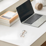 White Rectangular Sintered Stone Desk with Drawers Image - 12
