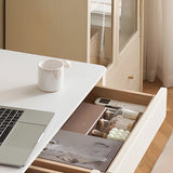 White Rectangular Sintered Stone Desk with Drawers Image - 14