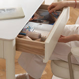 White Rectangular Sintered Stone Desk with Drawers Image - 16