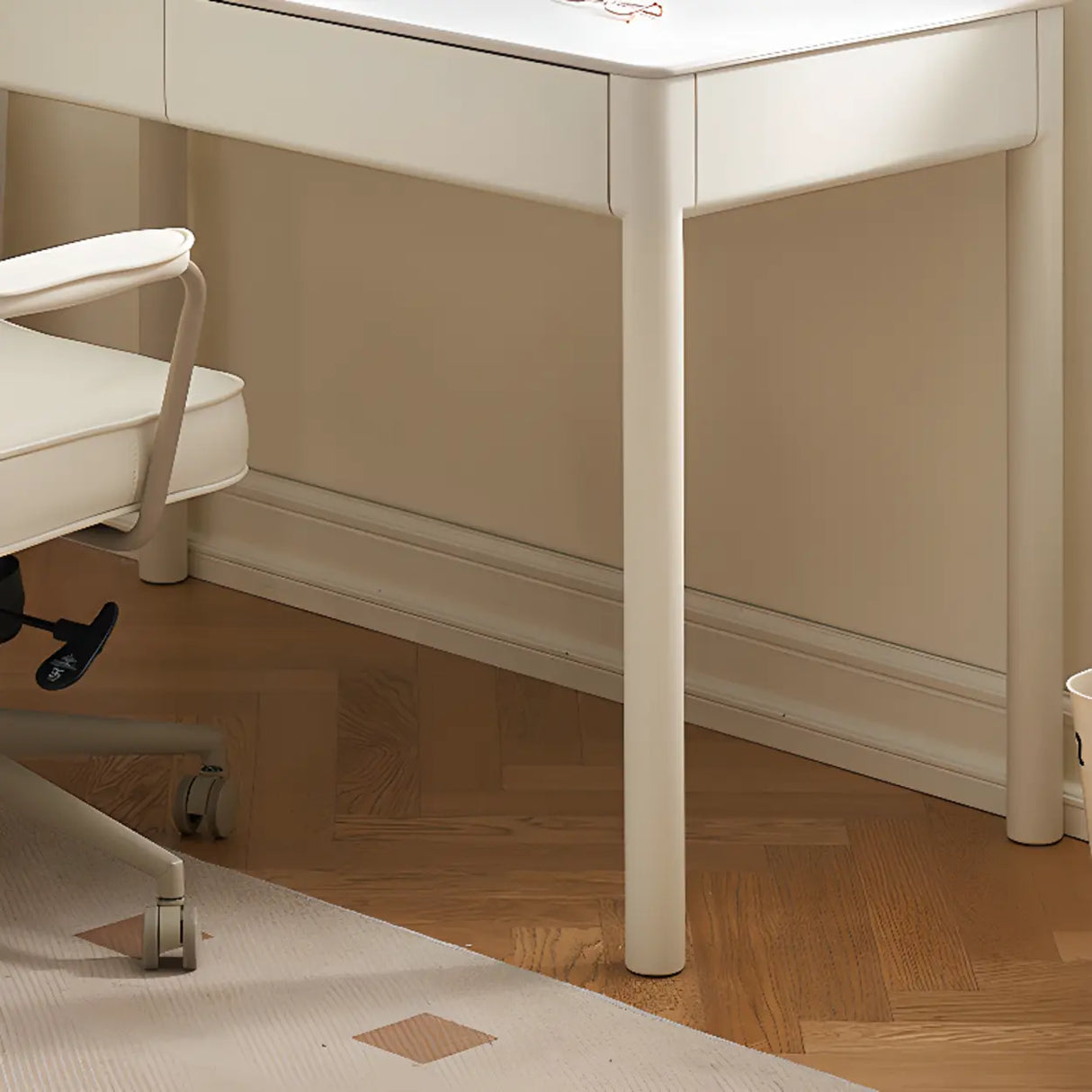 White Rectangular Sintered Stone Desk with Drawers Image - 6