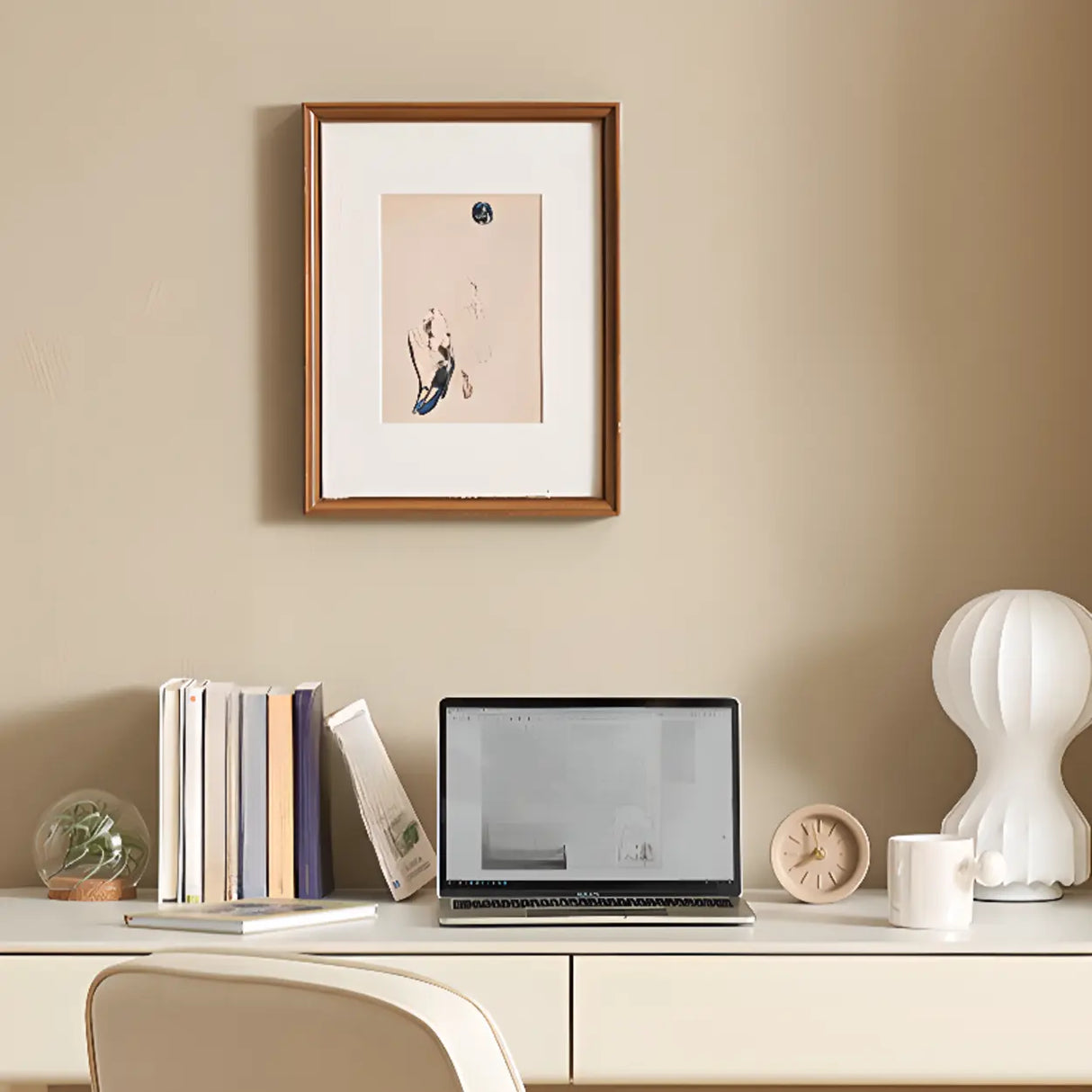 White Rectangular Sintered Stone Desk with Drawers Image - 8