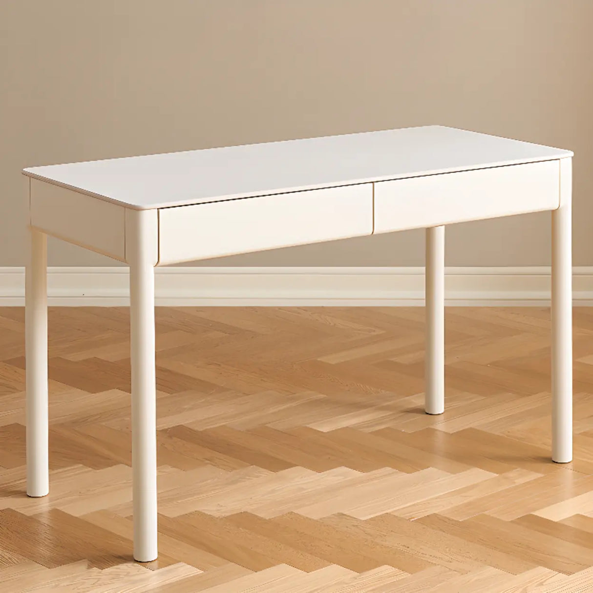 White Rectangular Sintered Stone Desk with Drawers Image - 9