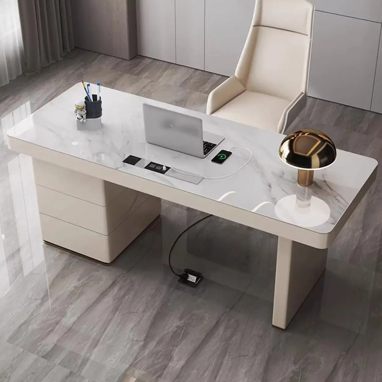 White Rectangular Standard Stone Writing Desk Image - 1