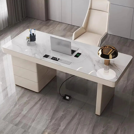 White Rectangular Standard Stone Writing Desk Image - 1