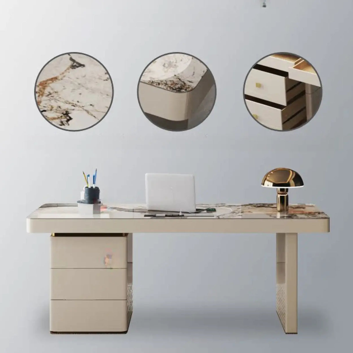 White Rectangular Standard Stone Writing Desk Image - 10