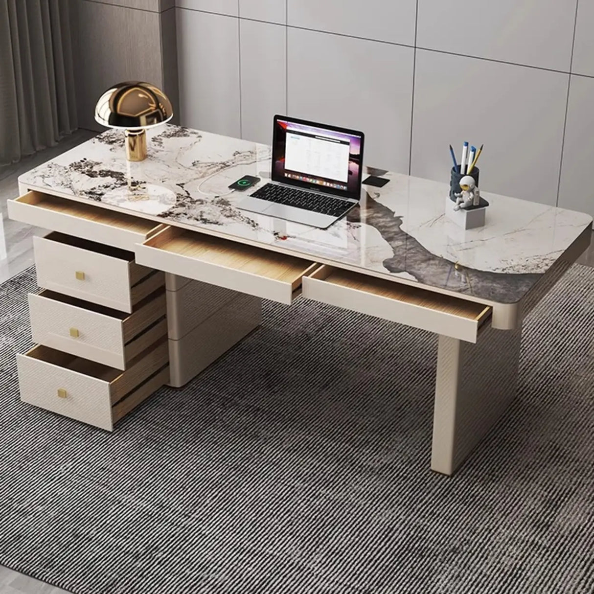 White Rectangular Standard Stone Writing Desk Image - 5