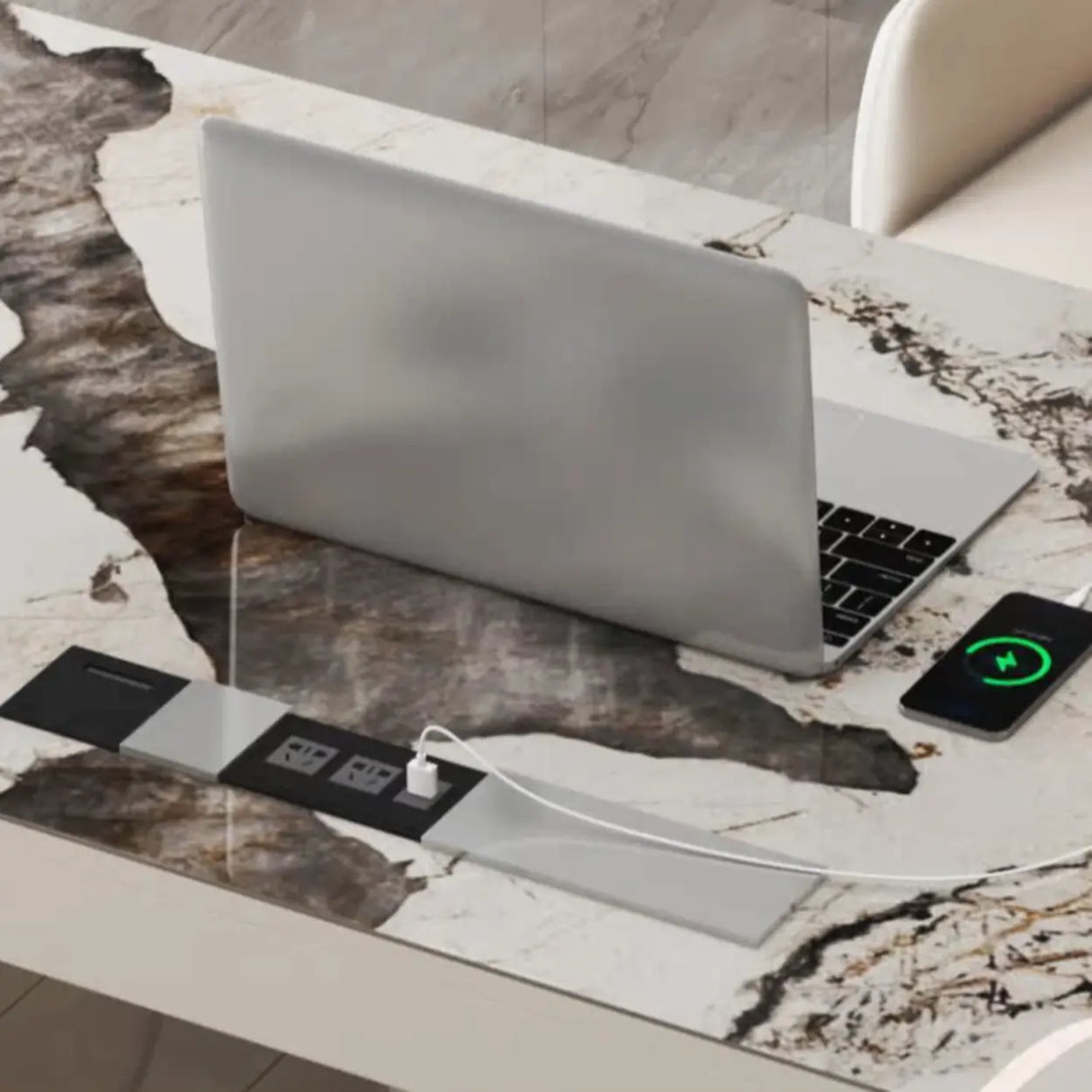 White Rectangular Standard Stone Writing Desk Image - 9