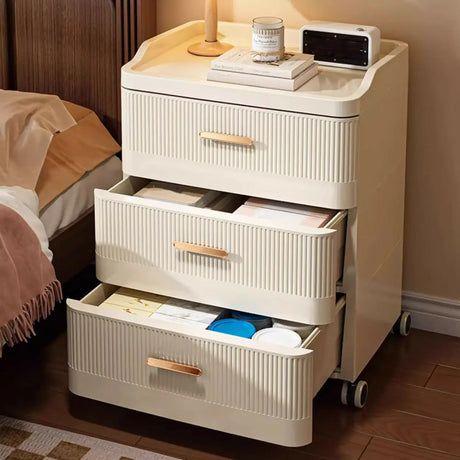 White Rolling Kids Nightstand with Drawers and Casters Image - 1