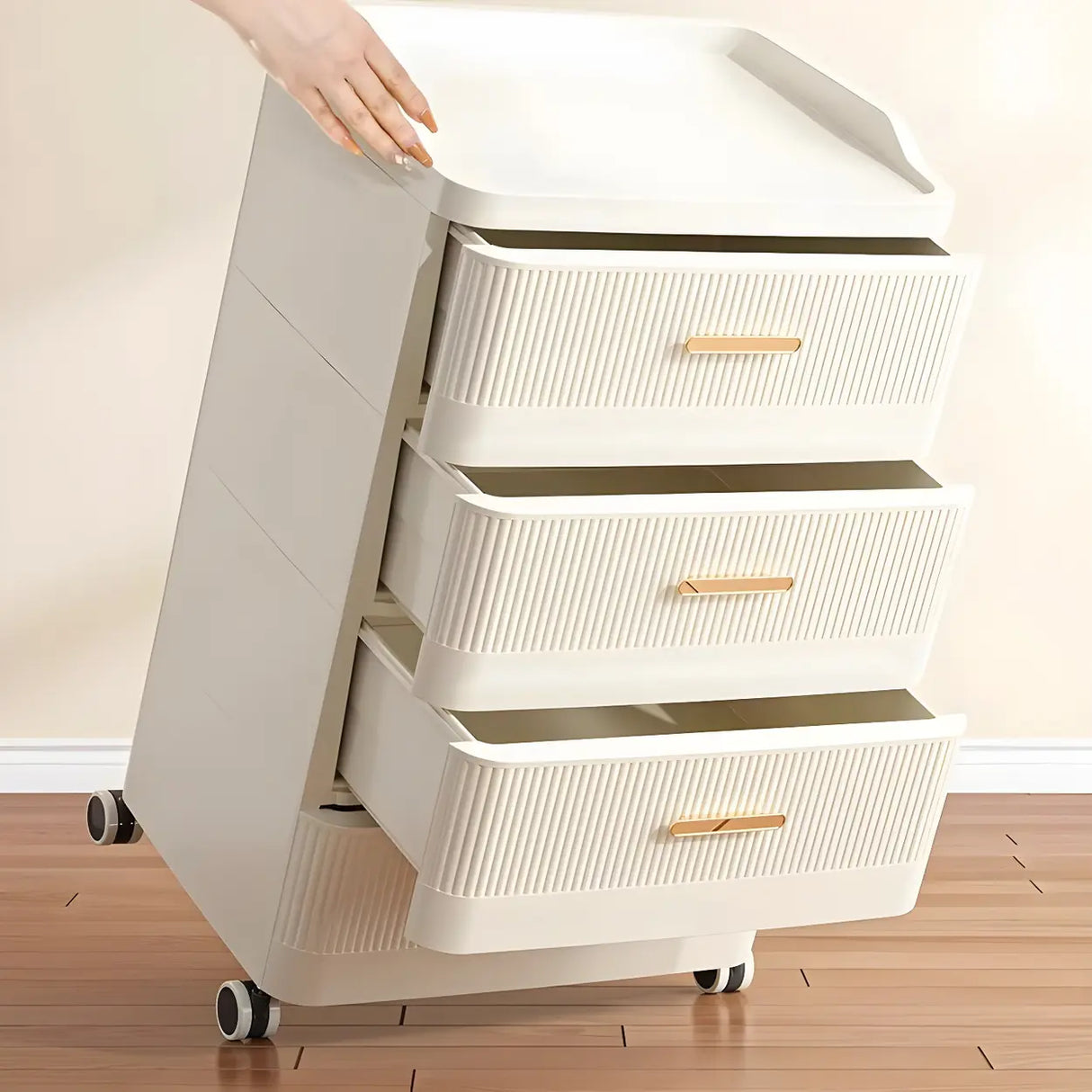 White Rolling Kids Nightstand with Drawers and Casters Image - 12