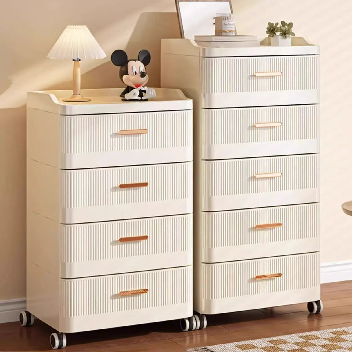 White Rolling Kids Nightstand with Drawers and Casters Image - 15