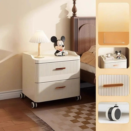 White Rolling Kids Nightstand with Drawers and Casters Image - 2