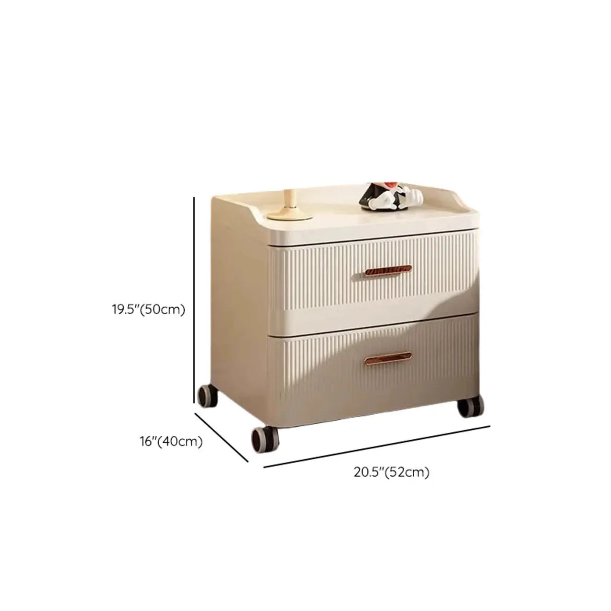 White Rolling Kids Nightstand with Drawers and Casters 