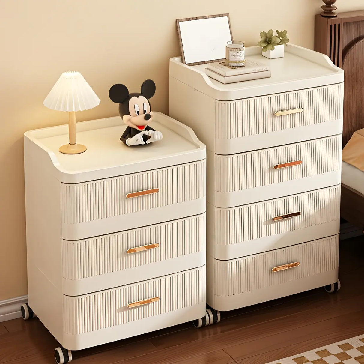 White Rolling Kids Nightstand with Drawers and Casters Image - 4