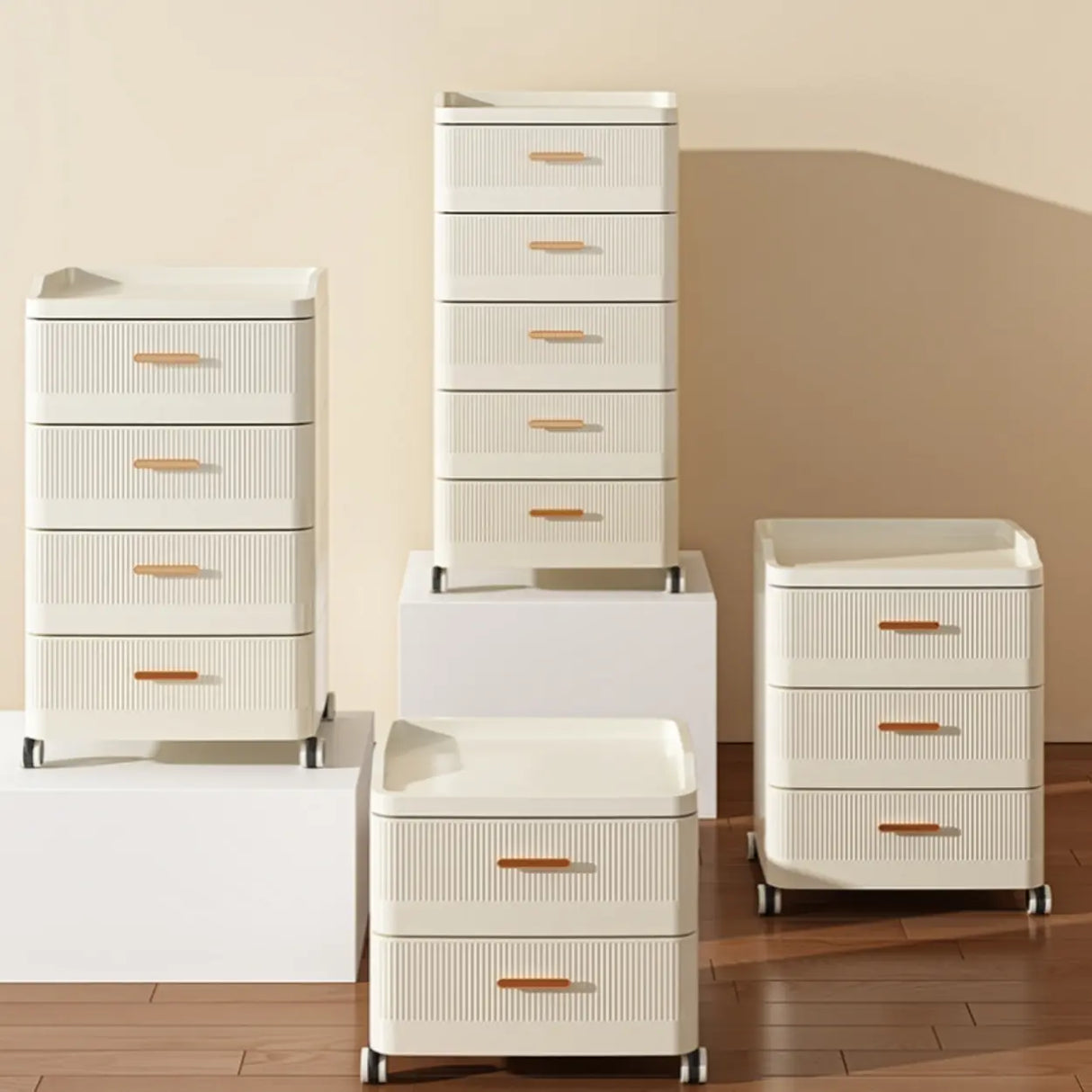 White Rolling Kids Nightstand with Drawers and Casters Image - 8