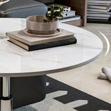 White Round Adjustable Height Stone Rolling Side Table Image - 12