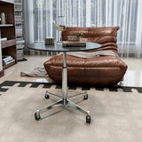 White Round Adjustable Height Stone Rolling Side Table Image - 6