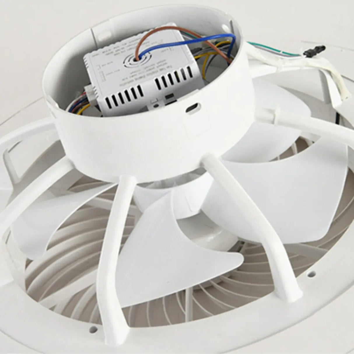 White Round Bladeless Modern Ceiling Fan with LED Light Image - 12