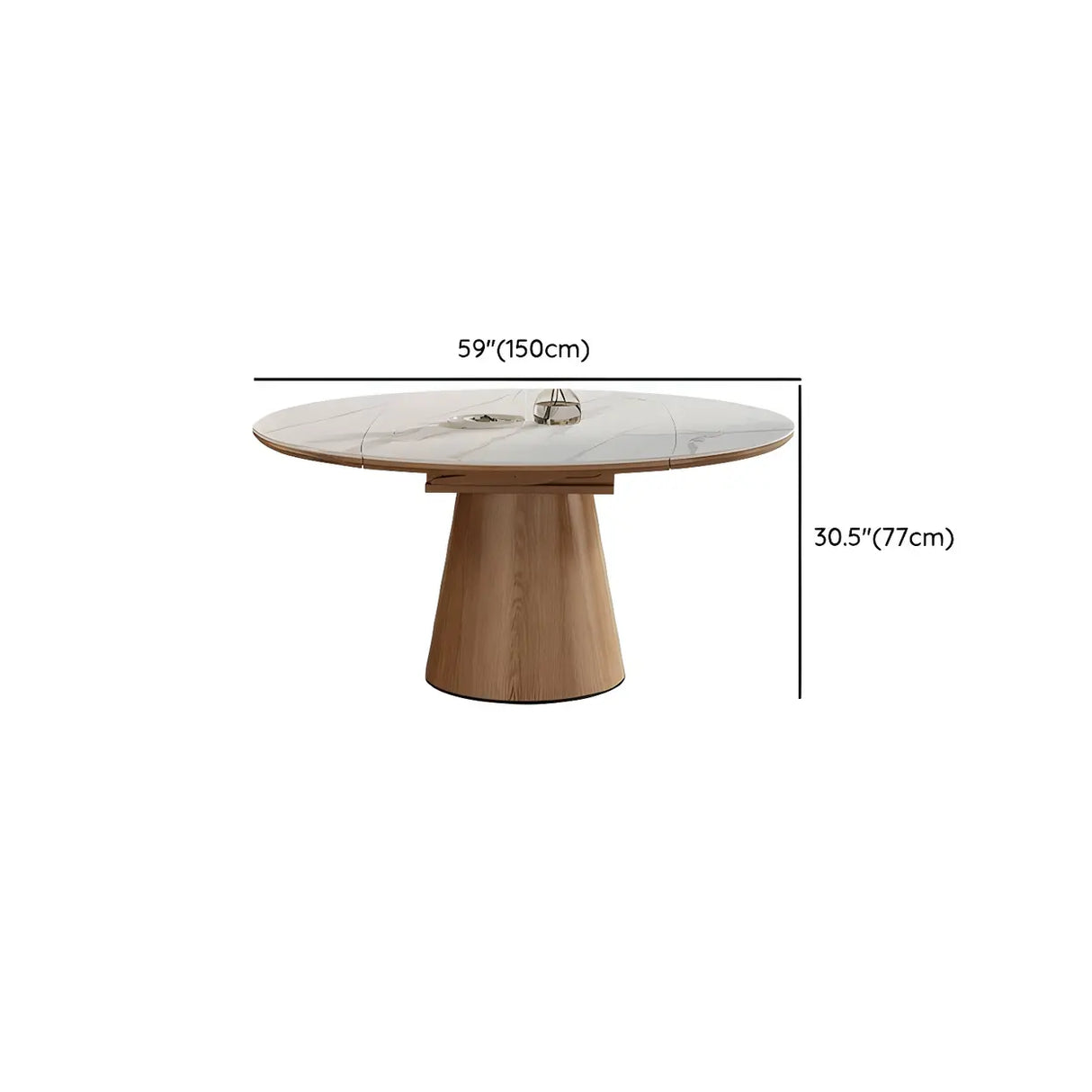 White Round Extendable Stone Wood Pedestal Dining Table Image - 12