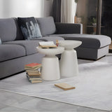 White Round Fiberglass Drum Base Single Coffee Table Image - 16