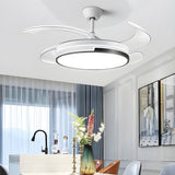 White Round Retractable Ceiling Fan with LED Light Image - 1