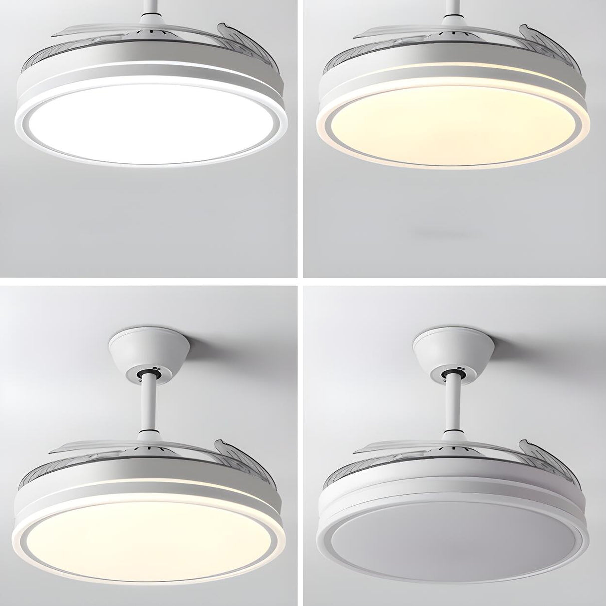 White Round Retractable Ceiling Fan with LED Light Image - 13