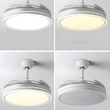 White Round Retractable Ceiling Fan with LED Light Image - 13