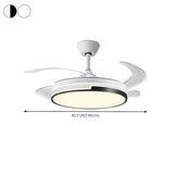 White Round Retractable Ceiling Fan with LED Light Image - 15