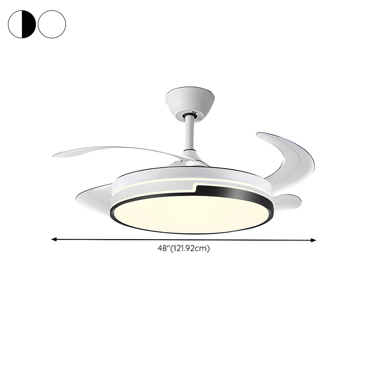 White Round Retractable Ceiling Fan with LED Light Image - 16