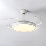White Round Retractable Ceiling Fan with LED Light Image - 7