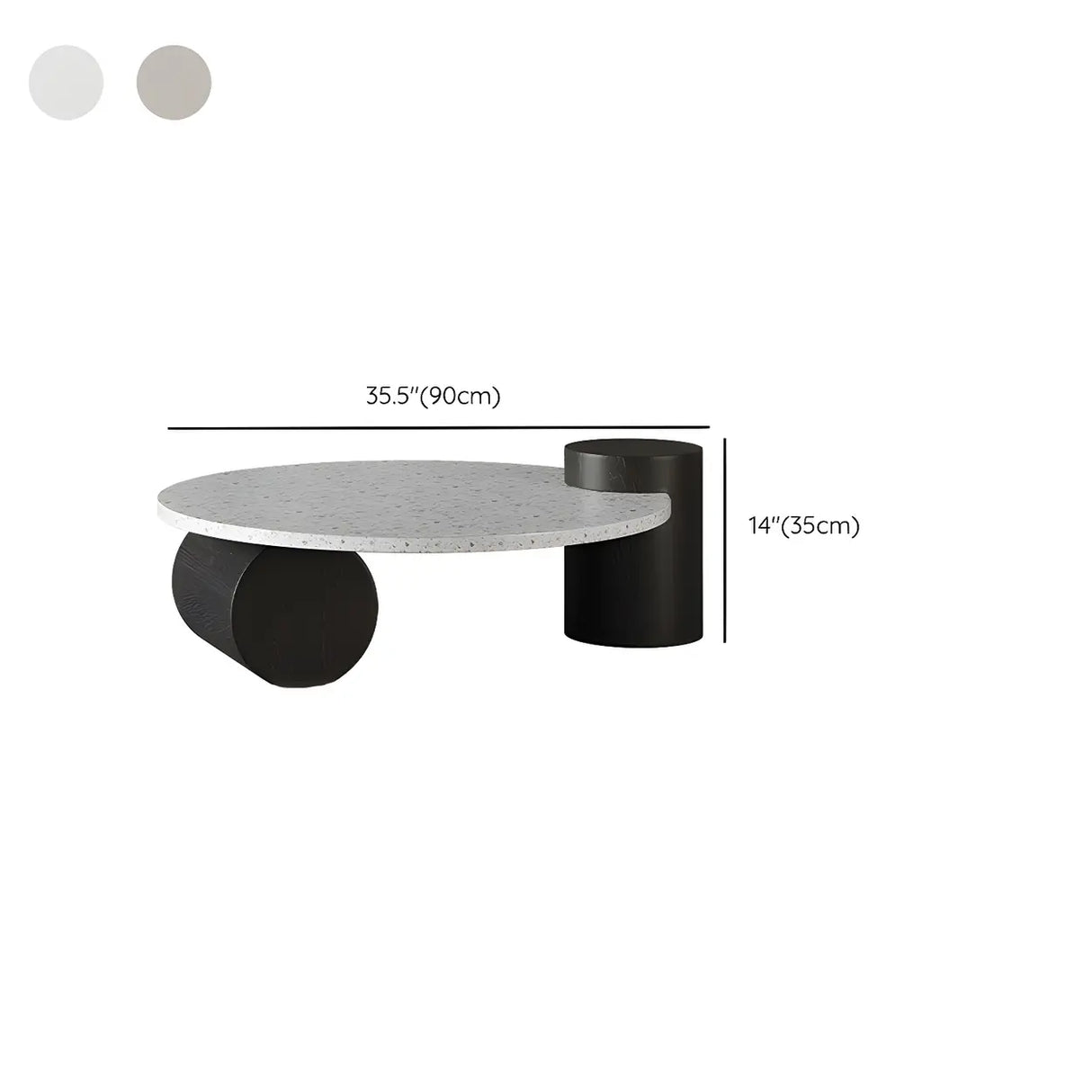 White Round Terrazzo Top Black Wood Base Coffee Table Image - 14