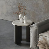 White Round Terrazzo Top Black Wood Base Coffee Table Image - 3