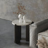 White Round Terrazzo Top Black Wood Base Coffee Table Image - 3
