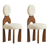 White Round Wood King Louis Back Velvet Dining Chair Image - 13