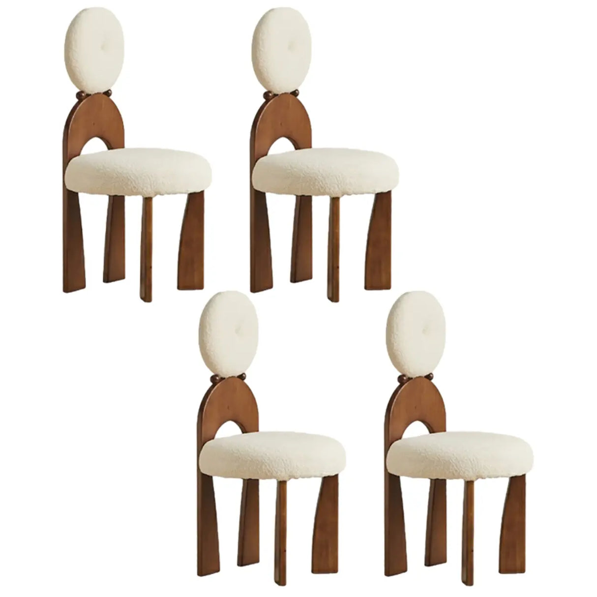 White Round Wood King Louis Back Velvet Dining Chair Image - 14