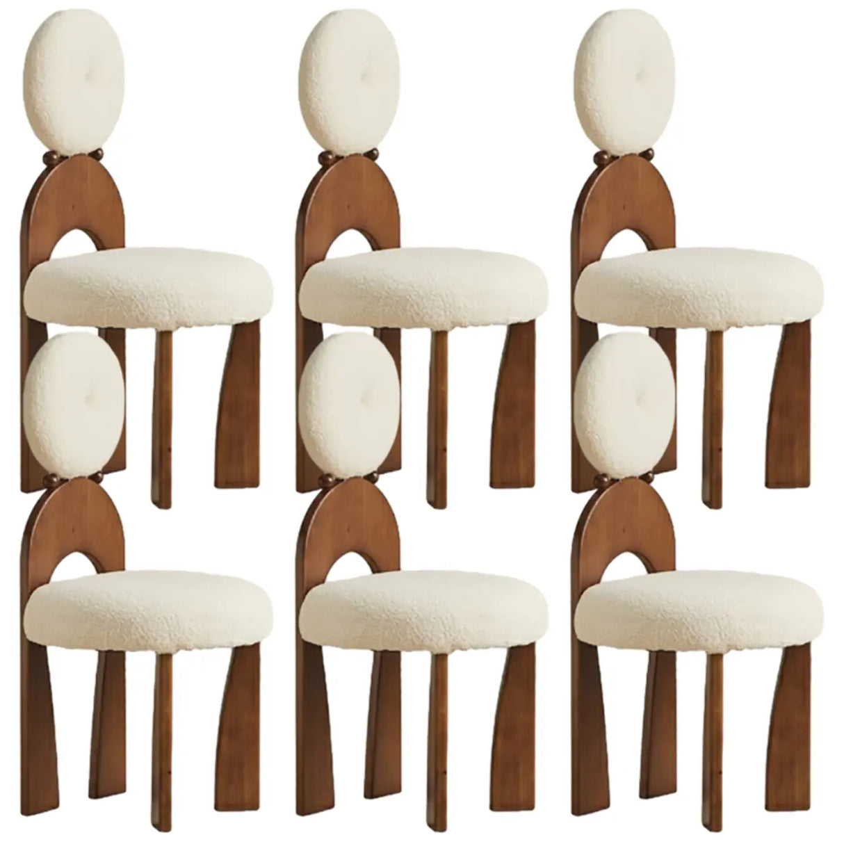 White Round Wood King Louis Back Velvet Dining Chair Image - 15
