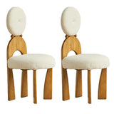White Round Wood King Louis Back Velvet Dining Chair Image - 3