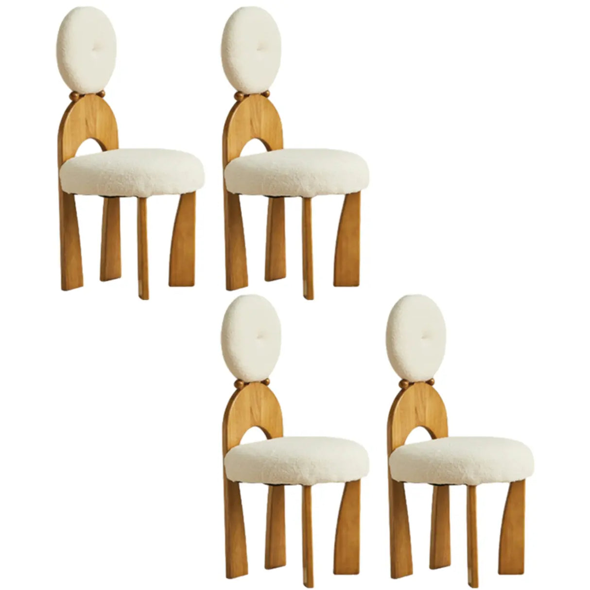 White Round Wood King Louis Back Velvet Dining Chair Image - 5