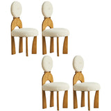 White Round Wood King Louis Back Velvet Dining Chair Image - 5