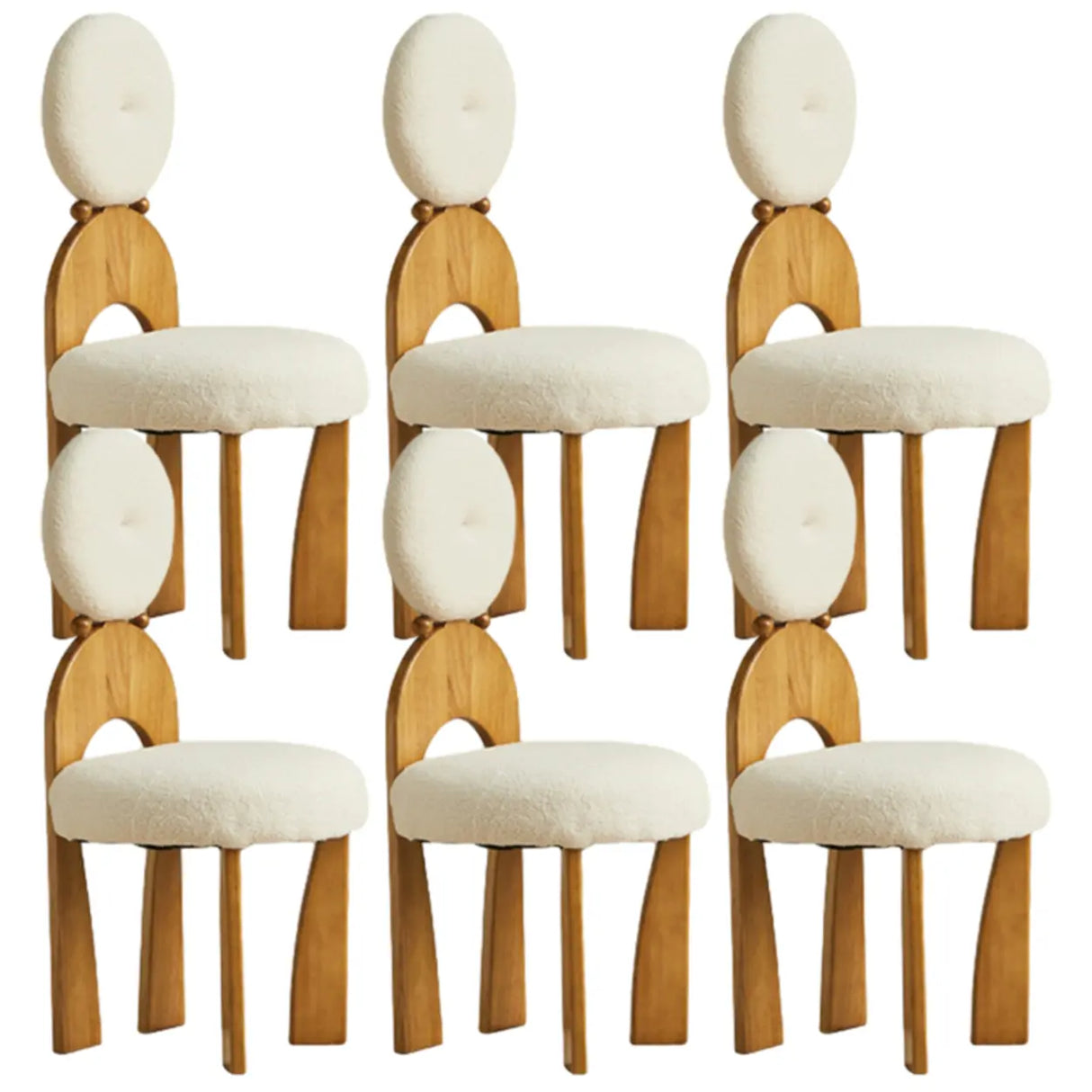White Round Wood King Louis Back Velvet Dining Chair Image - 7
