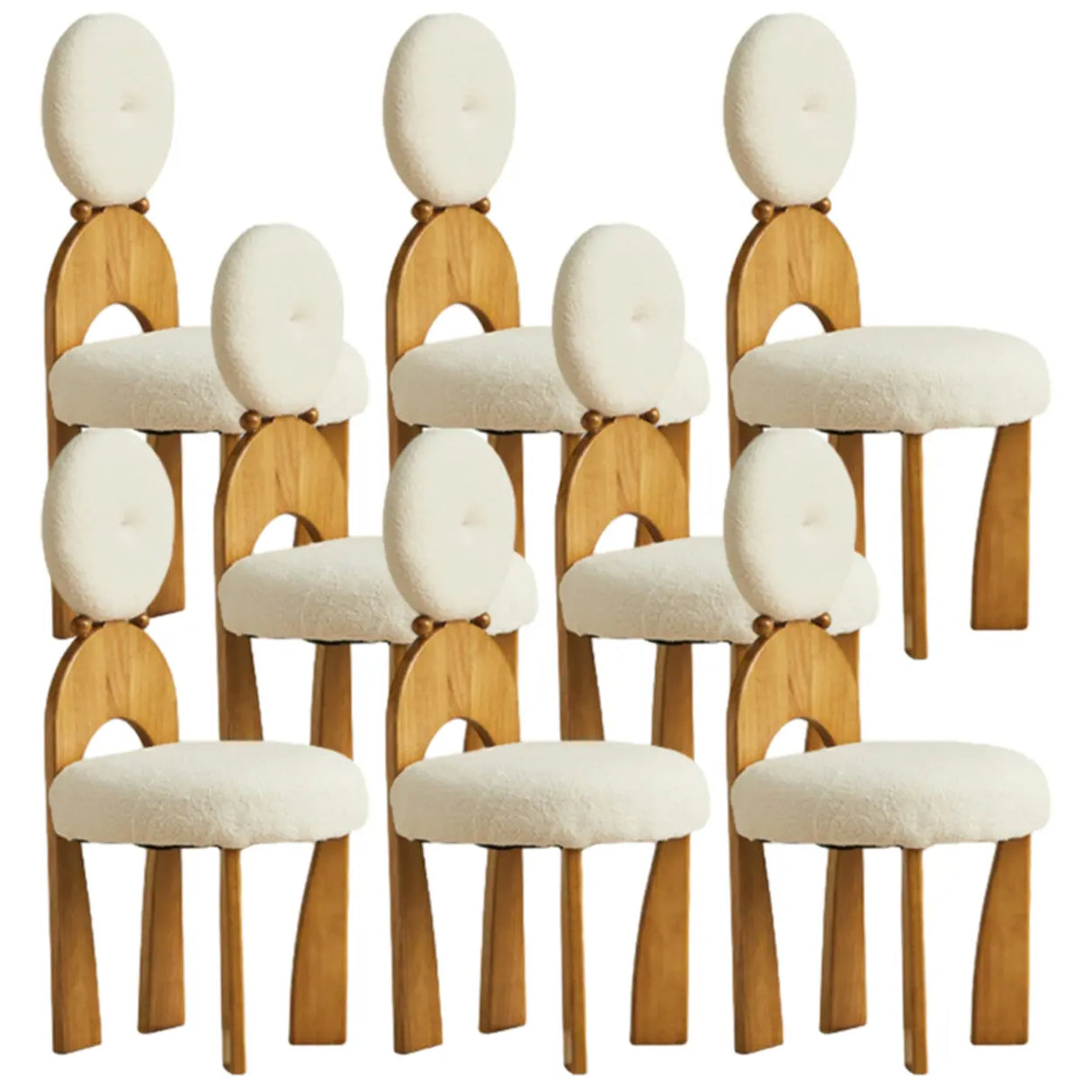 White Round Wood King Louis Back Velvet Dining Chair Image - 9