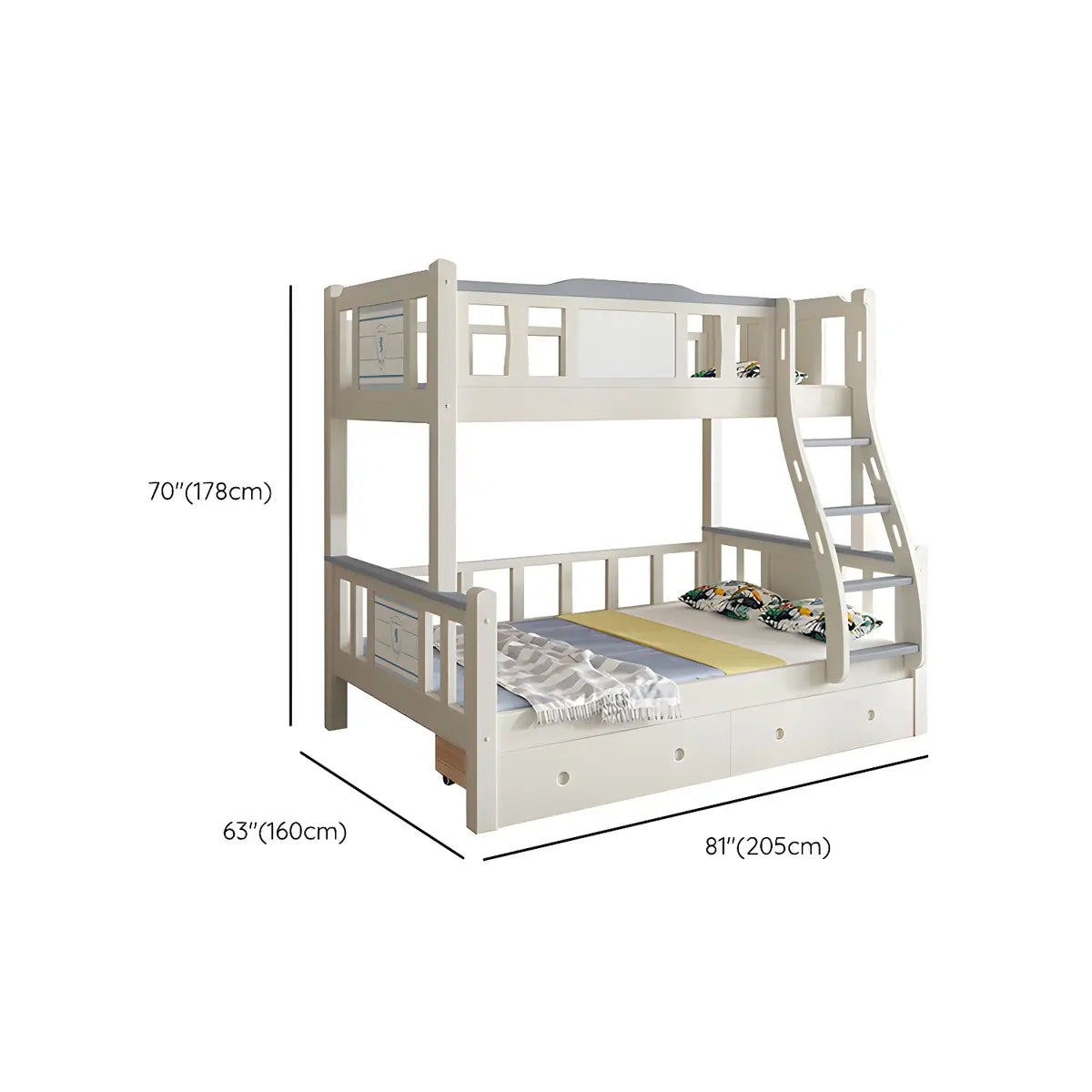 White Rubberwood Bunk Bed with Guardrail and Mattress Image - 20