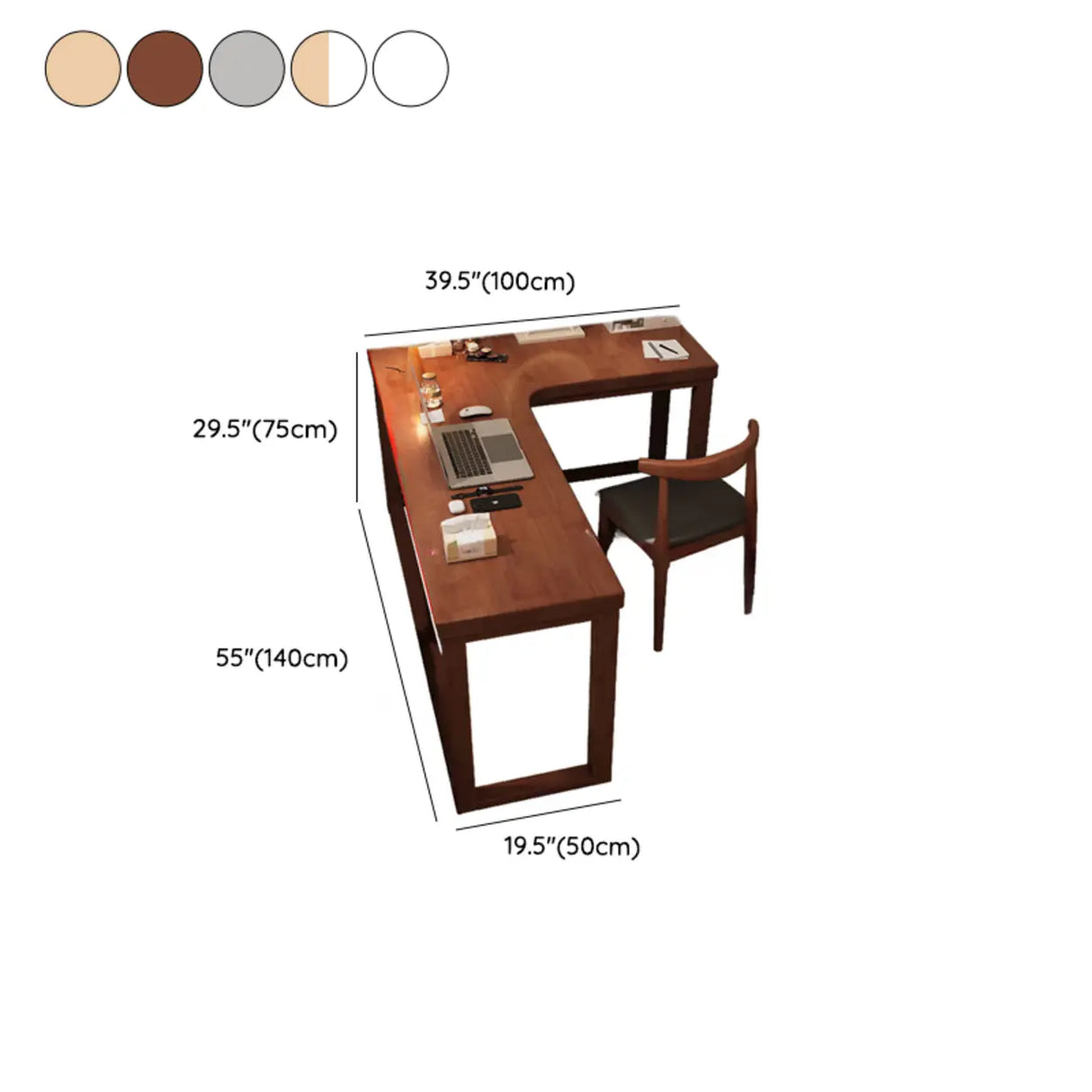 White Rubberwood L-Shape Butcher Block Writing Desk 