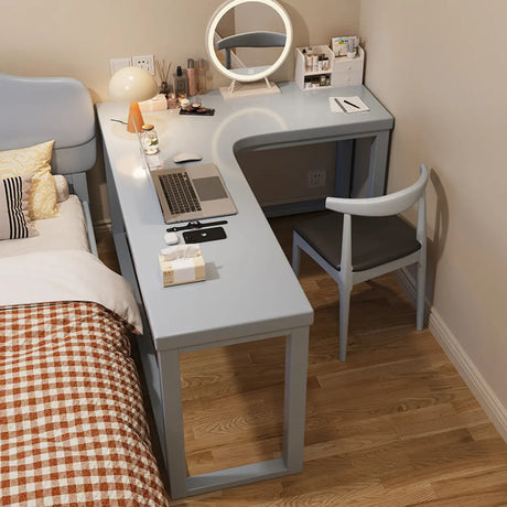 White Rubberwood L-Shape Butcher Block Writing Desk Image - 2