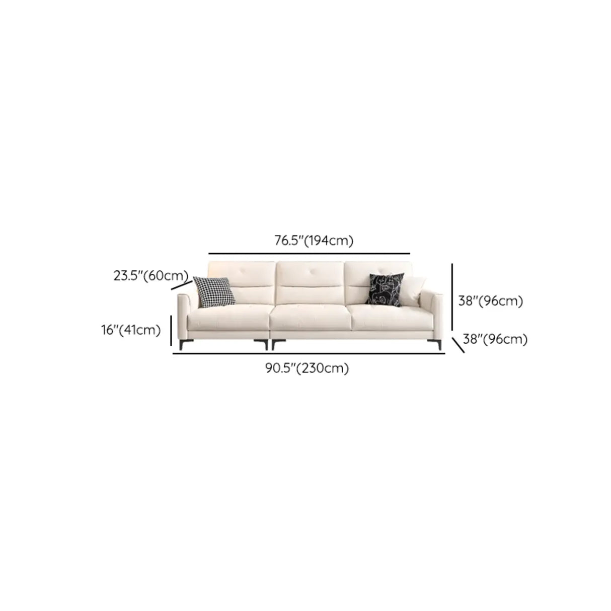 White Scratch Resistant Fabric Sewn Pillow Back Sofa 