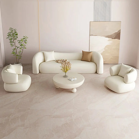 White Scratch Resistant Faux Leather Tight Back Sofa Image - 2
