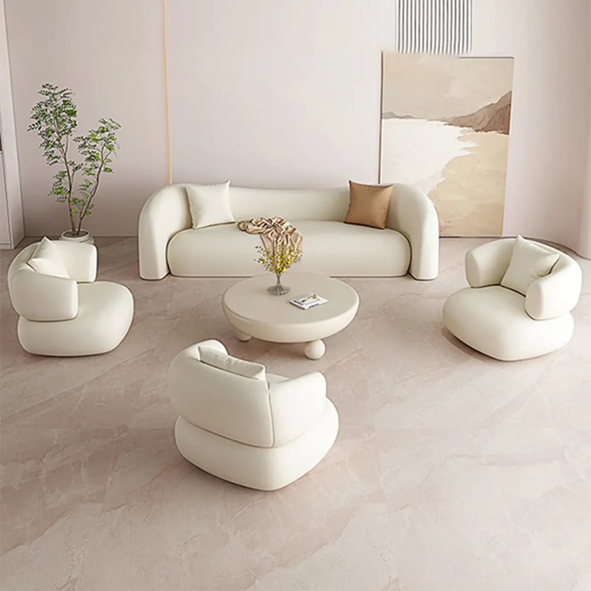 White Scratch Resistant Faux Leather Tight Back Sofa Image - 3