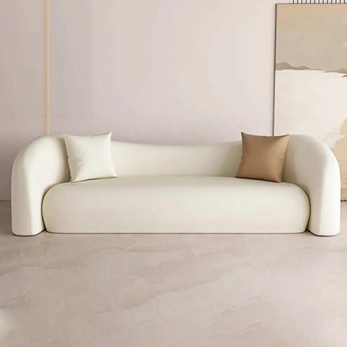 White Scratch Resistant Faux Leather Tight Back Sofa Image - 5